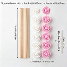 25pcs Pink And White Flower Aromatherapy Diffuser Sticks Set (Unscented) - Pink + White (12 Aromatherapy Sticks + 12 Artificial Flowers + 1 Bamboo Skewer) - View 3