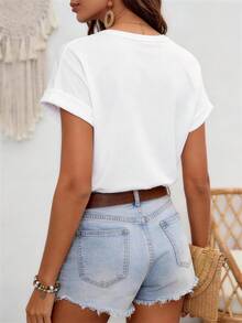 Disney  Cute, T-Shirt, Mickey And Minnie Mouse Design, Cotton Blend, Women's Casual Wear, One Size - White - View 5