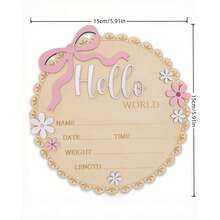 1pc Hello World Wooden Baby Birth Announcement Sign With Pink Bow, Newborn Sign For Hospital, Cloud Shape Floral Newborn Name Date Time Weight Length Board, Baby Girl Nursery Photo Prop Baby Girl Nursery Decor Photo Prop Keepsake - Small Lace - View 2