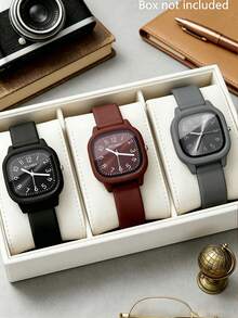 1 Set/1 Piece Women's Three-Color Square Dial Silicone Quartz Watch Set - Versatile Casual Accessory & Birthday Gift - Multicolor - View 12