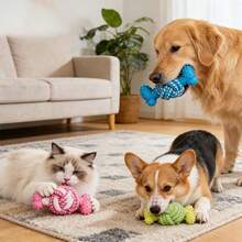 1PC Multi-Color Pet Dog Chew Rope Toy, With TPR Raised Bone Knot Toy, Durable Rope Knot Grinding And Cleaning Toy, Interactive Chew Resistant Toy For Small And Medium-Sized Dogs, Cute Cartoon Style, Perfect For Small Dog Teething, Boredom Relief - Multicolor - View 6