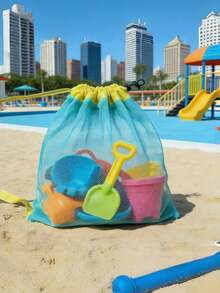 1pc Large Capacity Beach Bag, Mesh Bag For Water Play, Sand Digging Tool Shovel Set, Outdoor Swimming Storage - Multicolor - View 3
