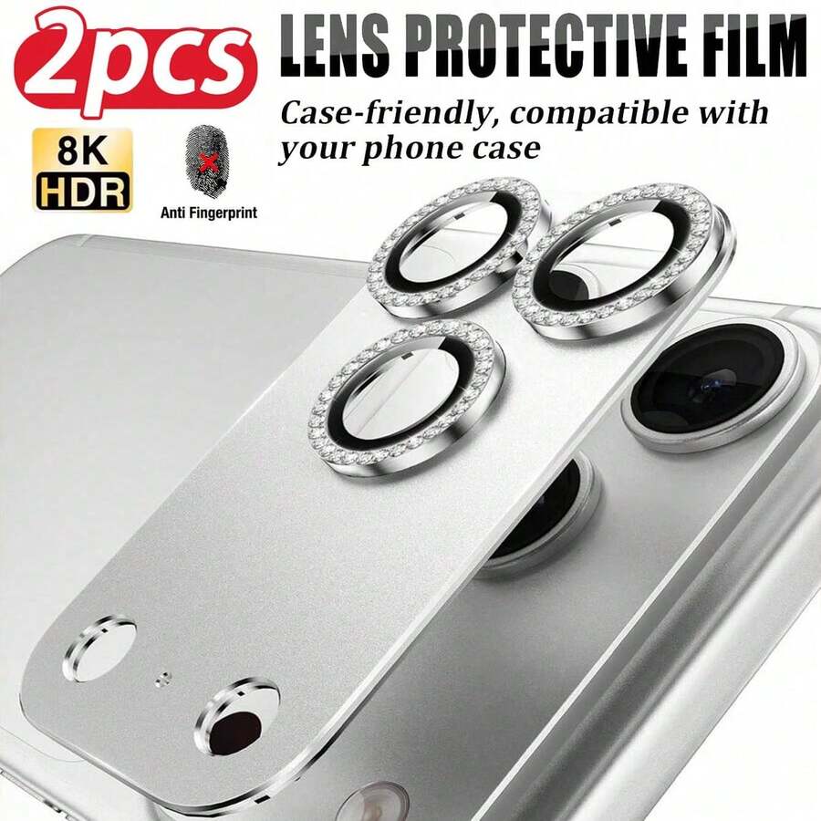 CASECOPS 2pcs Camera Lens Protector, Silver Diamond Shiny (Original Color), High Definition Quality, Anti-Drop Anti-Scratch, Suitable For IPhone 17 Pro/17 Pro Max - Silver - View 1