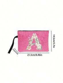 亞麻粉色玫瑰字母 A-Z 印花帆布包，含化妝包，輕量化妝品收納袋，個性化禮品袋，母親節禮物，教師用品收納袋，時尚印花托特包，女款時尚印花托特包與化妝包 - 彩色 - 查看 9