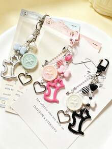 1 pieza Cadena colgante con botón y colgante para teléfono, porta tarjetas con forma de corazón con cuentas, llavero de cadena Guben lindo, adorno para bolso - Multicolor - Ver 1