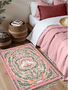 1pc Bohemian Modern Paris Garden Floral Rug, Non-Slip Anti-Rust Printed Vintage Farmhouse Carpet For Living Room, Suitable For Bedroom, Dining Room, Dorm, Office Home Decor - Coral Pink - View 4