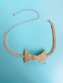 1pc Sparkling Rhinestone Necklace Choker, Bridal Wedding Party Dress Jewelry Accessory For Women - Gold - View 2