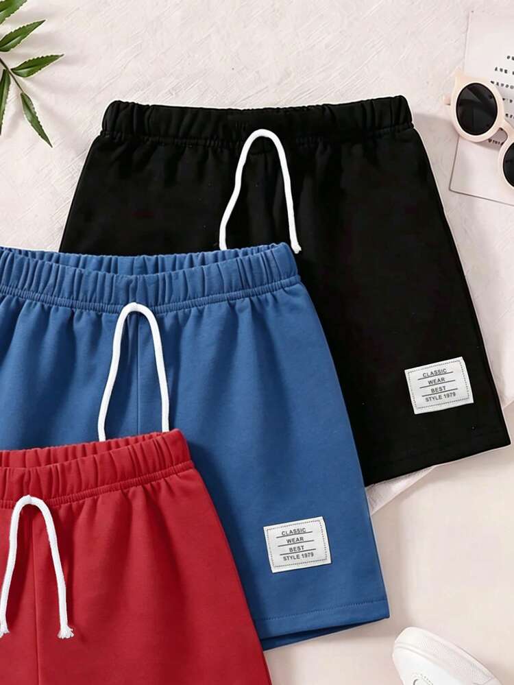 3pcs Boys' Casual Sports School Style Solid Color Shorts Set, Suitable For School, Vacation, Cycling, Jogging And Other Occasions, Spring/Summer - Multicolor - View 5