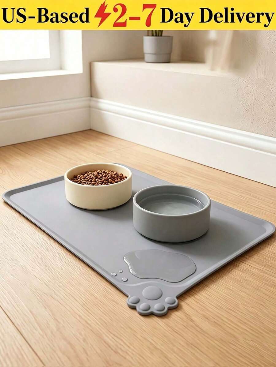 Minimalist Silicone Pet Feeding Mat | Superior Waterproof Performance | High-Raised Edge Protection | Reusable & Washable | Cat Food Catcher Mat | Catches Food Spills | Dog Feeding Bowl Mat | Protects Carpets & Tile Floors From Water Drips & Wet - Style A - View 1