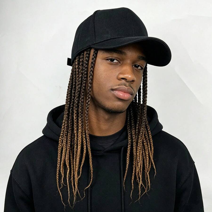 Unisex Cap Integrated Hair Headwear Black Peaked Cap With Braided Hair Styling Accessory Street Look Casual Outing Group Theme Activity Holiday Daily Outdoor Matching Wigs Cosplay Wigs Halloween Costume Wigs - Hat With African Dreadlocks [gradient Light Brown] - View 1