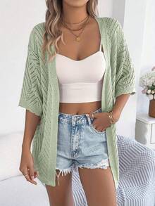 Elegant Bohemian Thin Knit Short Sleeve Cardigan - 薄荷綠 - 查看 2