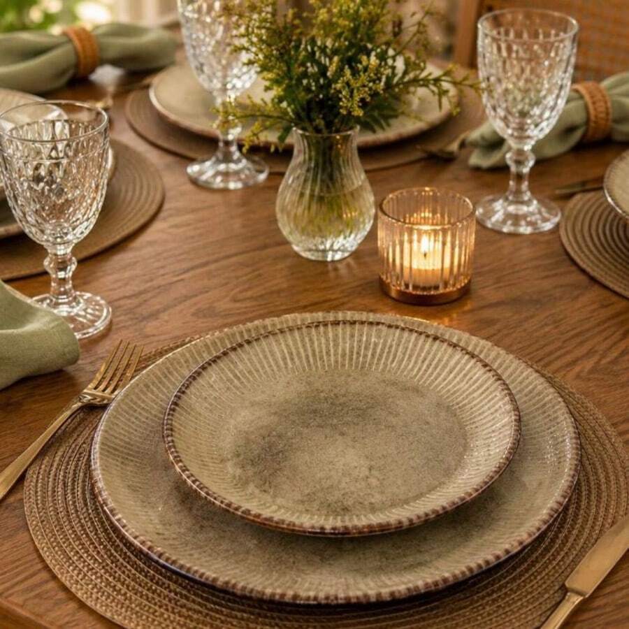 Set Of 6 Shallow Ceramic Plates, 29cm, Alleanza Sophisticated. - JAKARTA - View 1