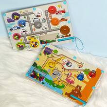 Wooden Magnetic Maze Toy, Color Sorting And Counting Beads Maze Game, Children's Magnetic Puzzle Board, Interactive Fine Motor Skills Activity Toy, Preschool Color Matching Game, Busy Board Learning Toy, Gift For Boys And Girls - Multicolor - View 9