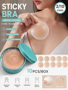 2/6/10/16pcs Reusable Silicone Nipple Covers, Breast Pads, Invisible Bra, Round/Maple Leaf Shape, Suitable For Women, Available In Box And Bag Packaging - Multicolor 1 - View 6