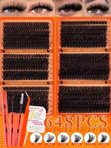 648/684/720 簇狀D捲翹濃密蓬鬆 8-16mm 可重複使用假睫毛，帶長眼尾，狐狸眼與貓眼款，附配套簇狀睫毛化妝工具，適合初學者、度假、節日、旅行、日常通勤 - 彩色 - 查看 18