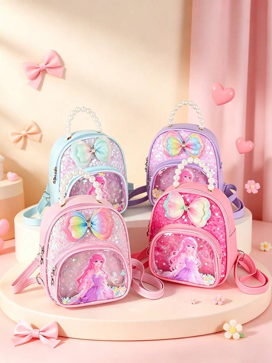 1pc This Stylish Pu Sequined Mini Princess Backpack Features A Unique And Sweet Design Suitable For Various Occasions. Versatile And Easy To Use, It'S Perfect For Outdoor Activities, Playtime, Commuting, And More, Making It A Perfect Gift For Teenagers. - Multicolor - View 1