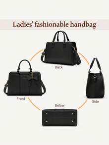 Women's Lightweight Multi-Compartment Tote Crossbody Bag, PU Material, Detachable Bow Decoration, Adjustable Shoulder Strap, Smooth Zipper, Suitable For Daily Work And Office Use - Multicolor - View 7