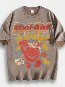 2026 Hip-Hop Style T-Shirt With Ko-Ol-Aid Cartoon Print, Unique Design, 230g 100% Cotton, Relaxed Fit, Short Sleeves, Top. DG004-Skin Friendly - 棕色 - 查看 1