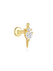 EleRunis 1PC 925 Sterling Silver Heart Tragus Flat Back Labret Tragus Conch Cartilage Helix Threaded Piercing Fine Jewelry For Daily Wear Party - Gold - View 6