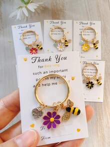 1pc/5pcs/7pcs Bee & Daisy Keychain Set With Thank You Card, Bag Key Pendant, Holiday Gift, Cute Party Key Ring Gift, Suitable For Birthday, Wedding, Teacher's Day And Graduation Gift, Back To School, Thanksgiving Gift, Teacher Gift, Car Keychain Accessory, Bag Accessory - Multicolor - View 8