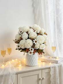 1/3pcs Artificial Rose, Chrysanthemum, Hydrangea Silk Flower Bouquet, Faux Plants For Spring/Autumn Wedding Vase, Home Restaurant Bedroom Decor, Mother's Day, Father's Day, Valentine's Day, Holiday Birthday Party Accessories And Outdoor Garden Decoration - White - View 7