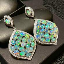 1 Pair Elegant Asymmetrical Geometric Pendant Earrings For Women, Luxury Nickel-Free Copper With Shiny Decor, Ideal For Wedding, Engagement, Proposal And Party - Multicolor - View 1
