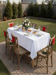 1pc Stain-Resistant Wrinkle-Resistant Polyester Tablecloth, Suitable For Dining Room, Living Room, Coffee Table, Wedding, Birthday Party, Home Decor, Outdoor - White - View 6