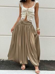 DEEKA Summer New Women's Fashion Minimalist Versatile Pleated Loose Pants Spring - Khaki - View 4