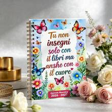 1PC A5 Agenda Académica 2026-2027 Volta às Aulas, Caderno de Planeamento para Professores, com Design Floral e de Borboletas Italiano, com Flores e Borboletas em Aguarela de Cores Vivas, Fundo Azul-Verde Claro, Adequado para Material Escolar e de Escritório - verde-azulado claro - Ver 3