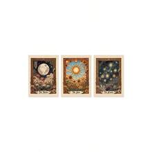 3件組復古天體塔羅牌帆布壁畫，太陽、月亮與星星神秘印花，女巫波希米亞風客廳臥室裝飾，復古靈性居家裝飾，無框 - 827 - 查看 11