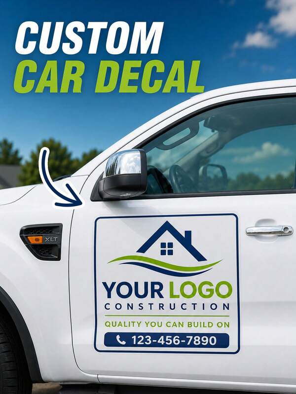 Adesivo personalizzato per logo aziendale da auto - Adesivo pubblicitario per veicolo personalizzato con il tuo logo o testo | Adesivo personalizzato per porta auto per di piccole imprese, branding aziendale e pubblicità mobile | Adesivo rimovibile e impermeabile in vinile per porta auto, furgone o finestra del veicolo | Grafica personalizzata per veicolo, adesivo pubblicitario aziendale, decalcomania di branding professionale per appaltatori, autisti di consegna, agenti immobiliari e veicoli di servizio