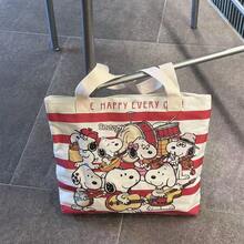 1 Stück Snoopy gestreifte Segeltuch-Tragetasche, große Kapazität Pendler-Lässig-Reisehandtasche, süß und vielseitig, geeignet für Schüler zum Schulanfang, Geburtstag, Valentinstag, Muttertag Geschenk - A - Übersicht 4