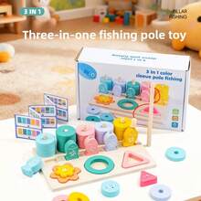 Wooden Magnetic Fishing Toy 3-In-1 Shape Stacking & Matching Game, Early Learning Cognitive Blocks, Parent-Child Interactive Educational Gift - Multicolor - View 4