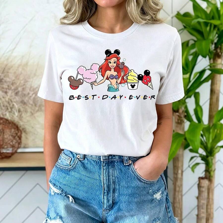 Disney T-Shirt Disney Mermaid Princess Ariel Casual Tee Oversized Ultra Loose 100% Cotton For Women, Suitable For Daily Outings & Summer Casual Wear - White - View 1