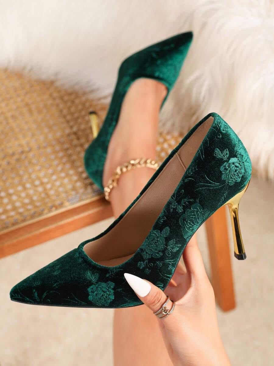 Women's Sexy High Heels Fashionable And Versatile Pointed Toe Stiletto Graffiti Shoes - 綠色 - 查看 1