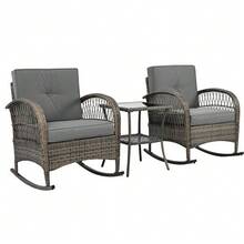 Rattan Balcony Set (3 Pieces), Grey Cushions, 160 Kg Load Capacity - Grey - View 9