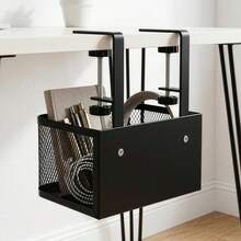 Under Desk Cable Management Tray 16cm Clamp-On Desk Organizer, Metal Wire Basket - Black - View 4