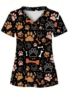 2 Pockets, Plus Size Women's Scrub, Scrub Top, Plus Size Top, T-Shirt Fall - Multicolor - View 1
