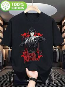 Maglietta da donna oversize con scollo rotondo, divertente, per uomo e donna. Maglietta da donna alla moda. Maglietta da uomo Seb-Chic Michaelis Gothic Butler Anime. Maglietta da uomo. Maglietta da calcio. Top da donna Y2k, stile hip hop retrò, oversize, spalle cadenti, maniche corte, maglietta casual da concerto per artista - nero - Visualizzare 1
