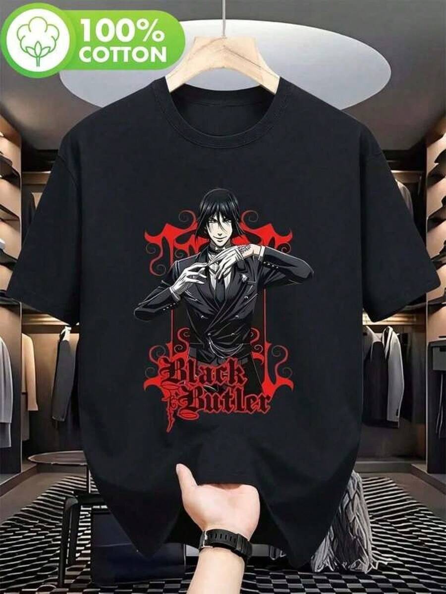 Maglietta da donna oversize con scollo rotondo, divertente, per uomo e donna. Maglietta da donna alla moda. Maglietta da uomo Seb-Chic Michaelis Gothic Butler Anime. Maglietta da uomo. Maglietta da calcio. Top da donna Y2k, stile hip hop retrò, oversize, spalle cadenti, maniche corte, maglietta casual da concerto per artista - nero - Visualizzare 1
