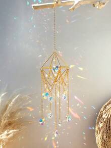 1pc Gold Evil Eye Crystal Suncatcher, Hanging Prism Rainbow Maker, Geometric Diamond Frame Hanging Decor, AB Color Crystal Suncatcher, Boho Sun And Star Crystal Window Hanging, Mystical Evil Eye Hanging Decor, Witchcraft Crystal Prism Ornament, Home Decor Aesthetic Rainbow Maker, Metal Hanging Decor With Teardrop Crystal, Spiritual Crystal Window Hanging, Starry Sun And Star Prism Hanging Decor, Window, Garden, Room Decorative Magic Catcher - Multicolor - View 10