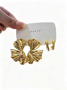 4/16PCS Fashionable Elegant Small C-Hoop Geometric Multi- Gold Metallic Earring Set, Women's Fashion Earring Set, Daily Wear, (Lightweight CCB Material, Non-Fading/No Ear-Pulling Sensation) - Gold - View 6