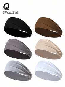 3pcs/6pcs Diadema deportiva elástica ancha de unicolor para mujer, diadema de moda casual para correr al aire libre - Multicolor - Ver 3
