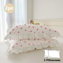 2 piezas/Juego Fundas de Almohada con Volantes de unicolor y Estampado Floral, Uso en Todas las Estaciones, Cómodas Transpirables Amigables con la Piel Suaves Lavables a Máquina, Fundas de Almohada con Volantes Estilo Princesa de unicolor (Núcleo de Almohada No Incluido), Simples Dulces Amigables con la Piel Suaves, Dormitorio de Estudiantes Dormitorio Hotel Ropa de Cama, Blanco Magnolia - Blanco - Ver 1