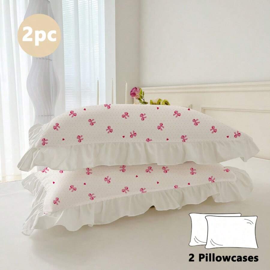 2 piezas/Juego Fundas de Almohada con Volantes de unicolor y Estampado Floral, Uso en Todas las Estaciones, Cómodas Transpirables Amigables con la Piel Suaves Lavables a Máquina, Fundas de Almohada con Volantes Estilo Princesa de unicolor (Núcleo de Almohada No Incluido), Simples Dulces Amigables con la Piel Suaves, Dormitorio de Estudiantes Dormitorio Hotel Ropa de Cama, Blanco Magnolia - Blanco - Ver 1