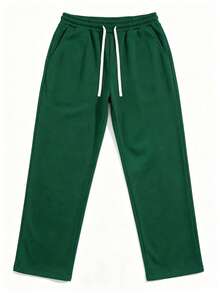 Pantalones de chándal rectos y holgados para hombre, color gris, con detalle de cordón, para uso casual - Verde - Ver 3