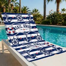 1pc Nautical Anchor & Rudder Printed Beach Towel, Suitable For Travel, Outdoor Camping, Beach, Swimming, Beach Vacation - A - View 3