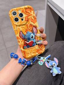 Disney Has Authorized, Phone Case - Chain Set, The Stitch Lilo & Stitch 3D Phone Case Plus A Silicone 3D Stitch Bracelet With Metallic Ring Removable Bracelet, Stitch And Angel Pattern, Compatible With Iphone17/16/15/14/13/12/11/XS/XR/X Plus Pro Max, A Stylish Cartoon Phone Case, The Perfect Gift Choice, Phone Protection, Durable Phone Cover, Great Gift For Friends And Family. - 白色 - 查看 3