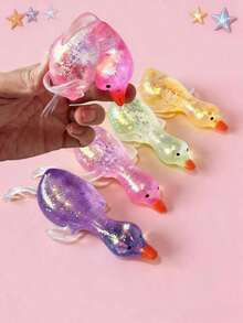 Juguete de alivio del estrés con forma de animal de ganso, pato y pingüino, con brillo suave y cristal, de rebote lento y pegajoso, juguete sensorial de descompresión portátil para viajes para niños - Multicolor - Ver 3