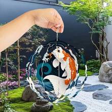 3D 1個鯉魚跳浪與櫻花風鈴,日式浮世繪風格,金屬3D旋轉風鈴附360°旋轉掛鉤,創造強烈藝術動態效果,適合裝飾庭院、陽台和草坪,獨特設計使其成為送給朋友和老師的絕佳禮物,戶外防鳥(不含吊墜),隨機款式 - A - 查看 8